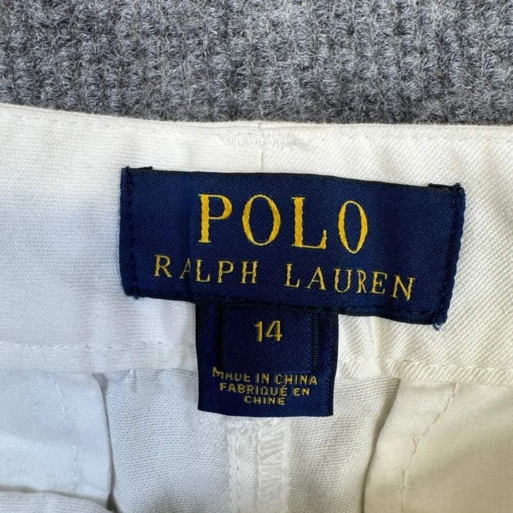 Polo Ralph Lauren Boys White Chino Shorts with Striped Belt Size 14 Stretch